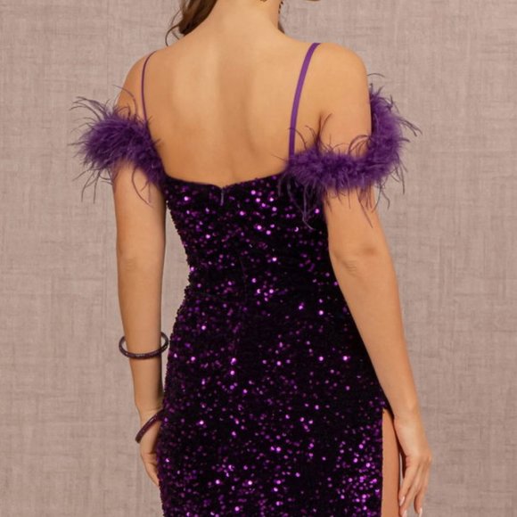 NEW LONG OFF THE SHOULDER SLEEVELESS EMBROIDERED SEQUIN DRESS WITH ZIP Gl3149 - Picture 10 of 11